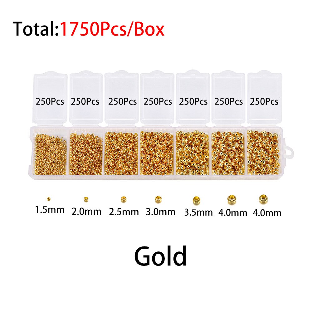 1750Pcs Accessories Jewelry Making Set Mixed Crimp End Beads Round Stopper Spacer Beads For DIY Jewelry Making Kit Supplies: Gold