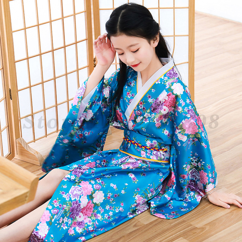 Mädchen Kind Japan Kimono Kleid Traditioneller Haori Yukata Bademantel Satin Luxus Orientalischer Bademantel mit Obi Kinder Cosplay Kleid