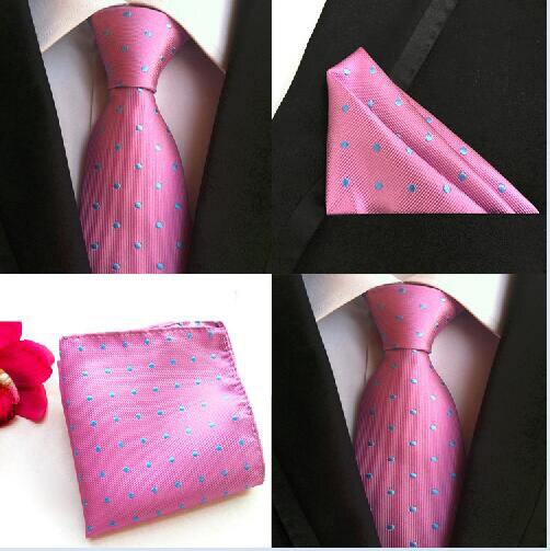 Herenset van s 100%  zijden stropdassen (zakdoeken) effen stippen bloemen stippen bruiloft feest pochet stropdas zakdoek: Eerste 17a