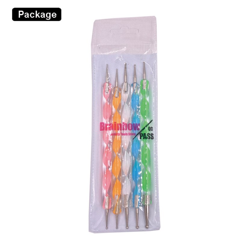 Brainbow 5 pièces 2 voies Nail Art pointage stylos vernis à ongles stylo à bille en aluminium marbleisation peinture Dot bricolage outils d'art des ongles