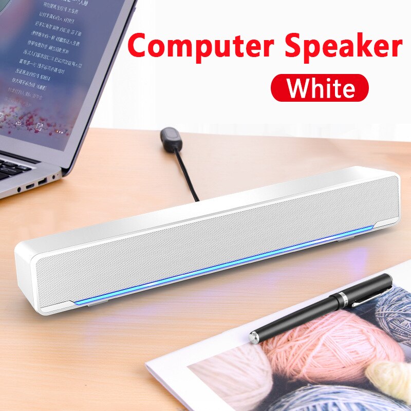 Kleine Strip Surround Luidspreker Usb Wired Bass Geluid Stereo 3.5Mm Audio Muziek Wit Zwart Speaker Voor Desktop Laptop Tv smartphone: white