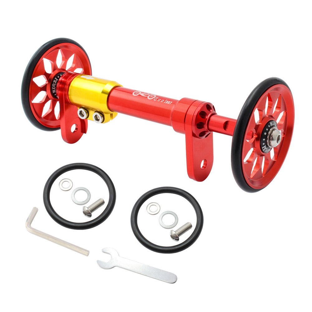 MUQZI-varilla de extensión de rueda fácil de bicicleta plegable para Brompton, estante de carga trasero telescópico, piezas de aleación de aluminio Easywheel: Red B