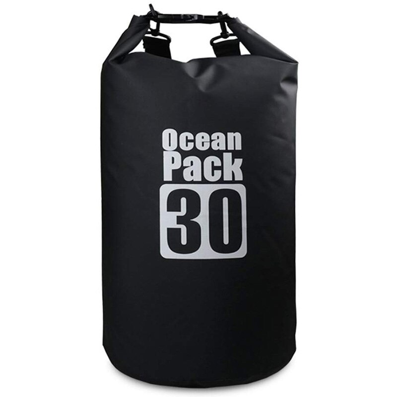 Vattentät torr väska utomhus roll top kompressionssäck ocean pack ryggsäck för kajakpaddling strand forsränning båtliv camping fiske simma: Svart 30l
