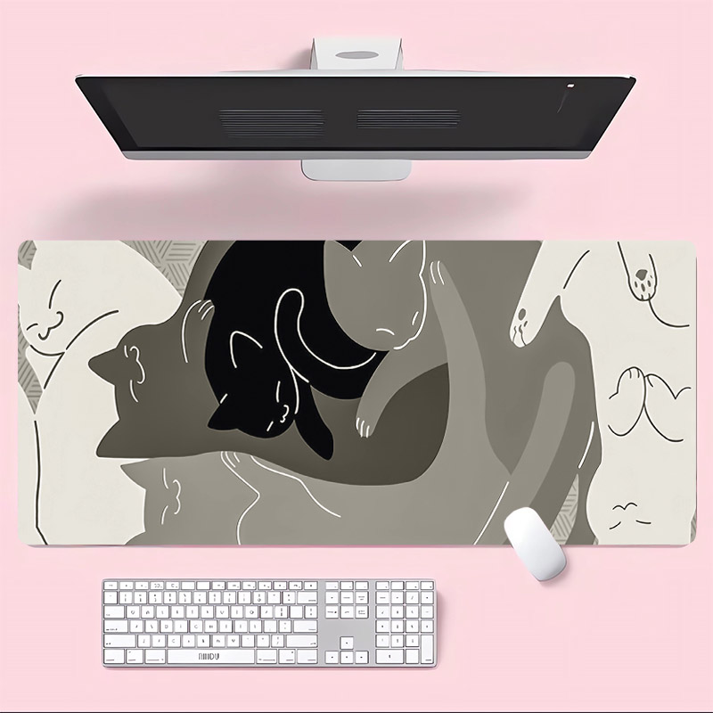 Grand tapis de souris chat rose Kawaii, tapis de souris de jeu mignon, accessoires de bureau antidérapants roses, très approprié aux joueurs et au bureau: M / MARRON