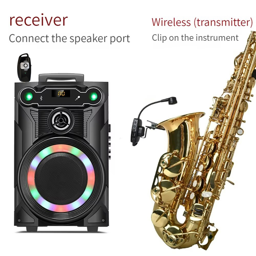 UHF Wireless Instruments Saxophonmikrofon Drahtloser Empfänger Sendermikrofon 165 Fuß Reichweite Plug-and-Play für Trompete Posaune