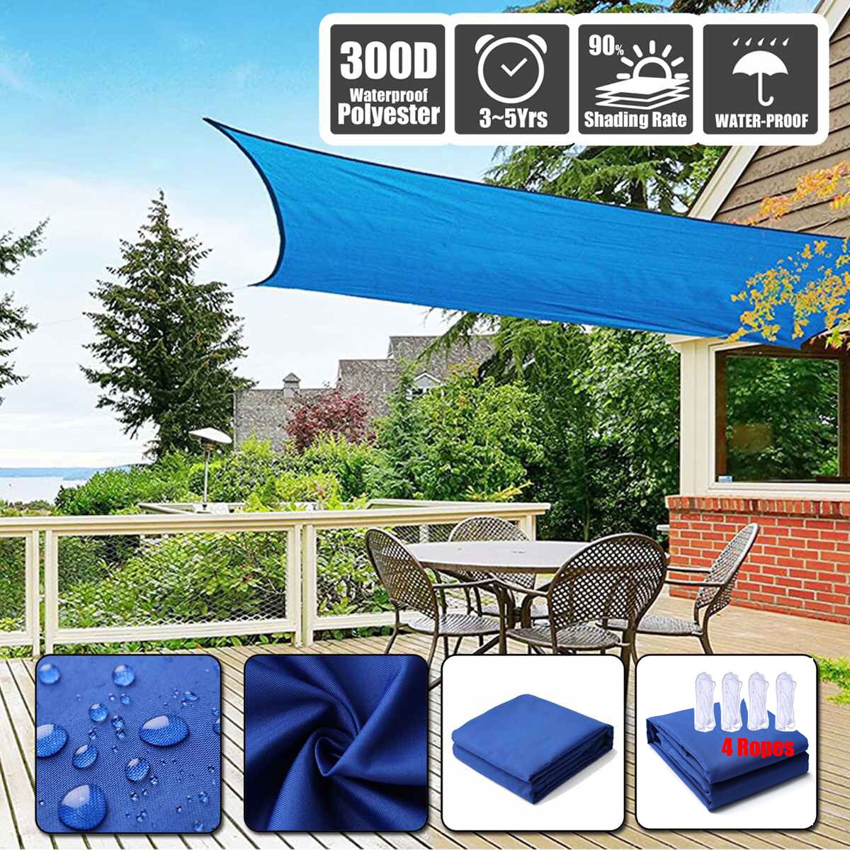 Waterproof 300D Royal Blue Square Rectangle Shade Sail Garden Terrace Canopy Swimming Sun Shade Camping Hiking Yard Sail Awnin
