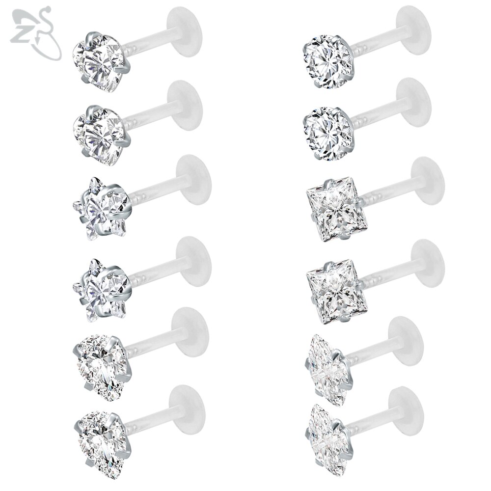 ZS 10-12 Teile/los 16G Klar Bioflex CZ Kristall Labret Monroe Lippen Ring einstellen Ohr Wendel Tragus Knorpel ohrring Zucht durchbohren Schmuck: A-4mm