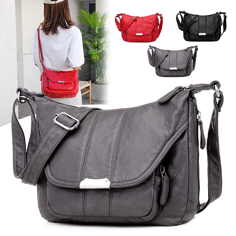 Large Soft Bag Casual Women Bag Purse Wash Pu Leather Shoulder Bag Handbags Adjustable Women Pocket Bag Ladies Messenger Bag