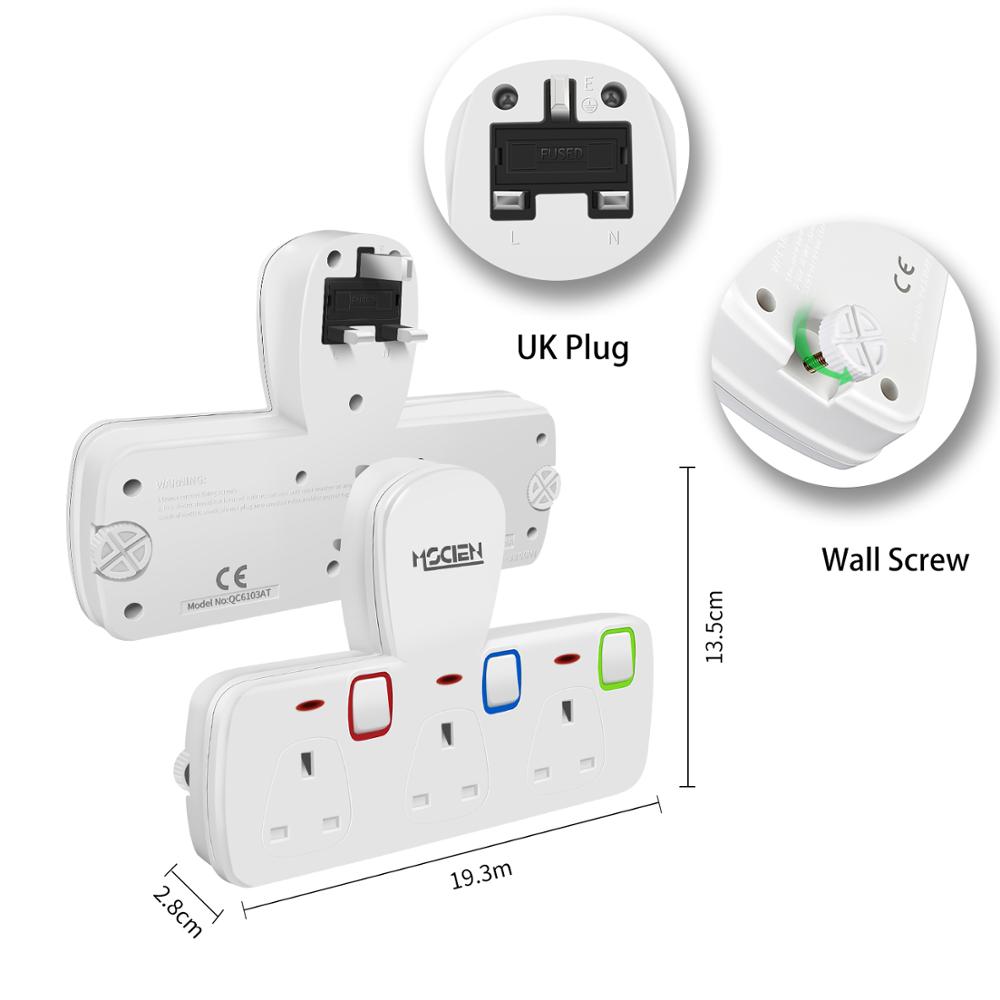 MSCIEN Power Strip UK Plug Multi Smart Plug Extension UK Electrical 13A 3 Outlet Home Charging Gray