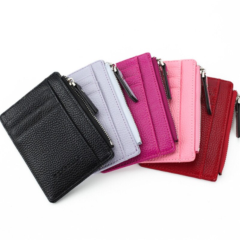 Men/Women Mini ID Card Holders Business Credit Card Holder PU Leather Slim Bank Card Case Organizer Wallet Zipper Unisex