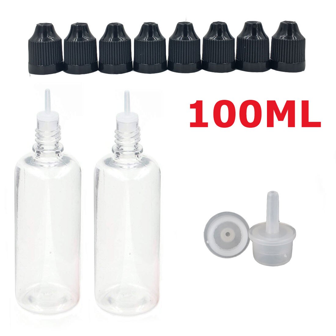 10 Stuks X 3 Ml-100 Ml Pet Clear Dropper Flessen Lege Plastic Sap Eye Liquid Hervulbare Containers Met zwart Caps Dropper Tips: 100ML x 10PCS