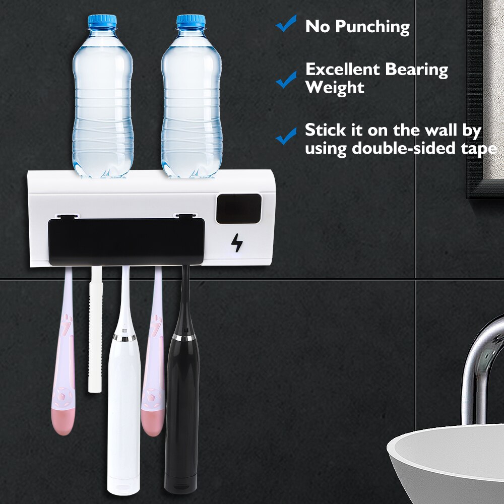 UV Toothbrush Holder Solar Energy Bathroom Storage Box Multi-function Storage Holder USB Charge 6 Minutes Regular Disinfection
