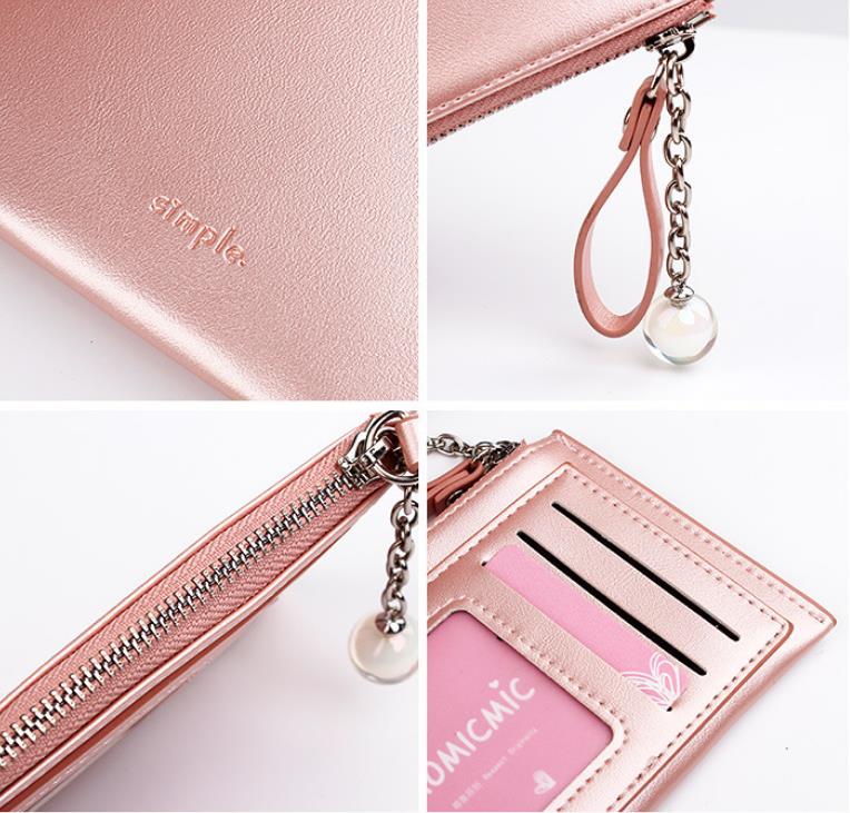 Petit portefeuille en cuir pour femmes, porte-monnaie et scintillant, Mini pochette de crédit avec fermeture éclair