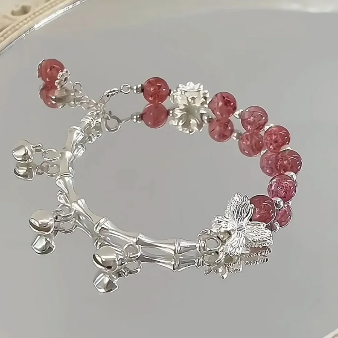 Pulsera de cuentas con colgante de mariposa y flores de cristal rosa coreano para mujer, pulseras de cadena de cuentas dulces, de joyería para novia: Verde Dragonly