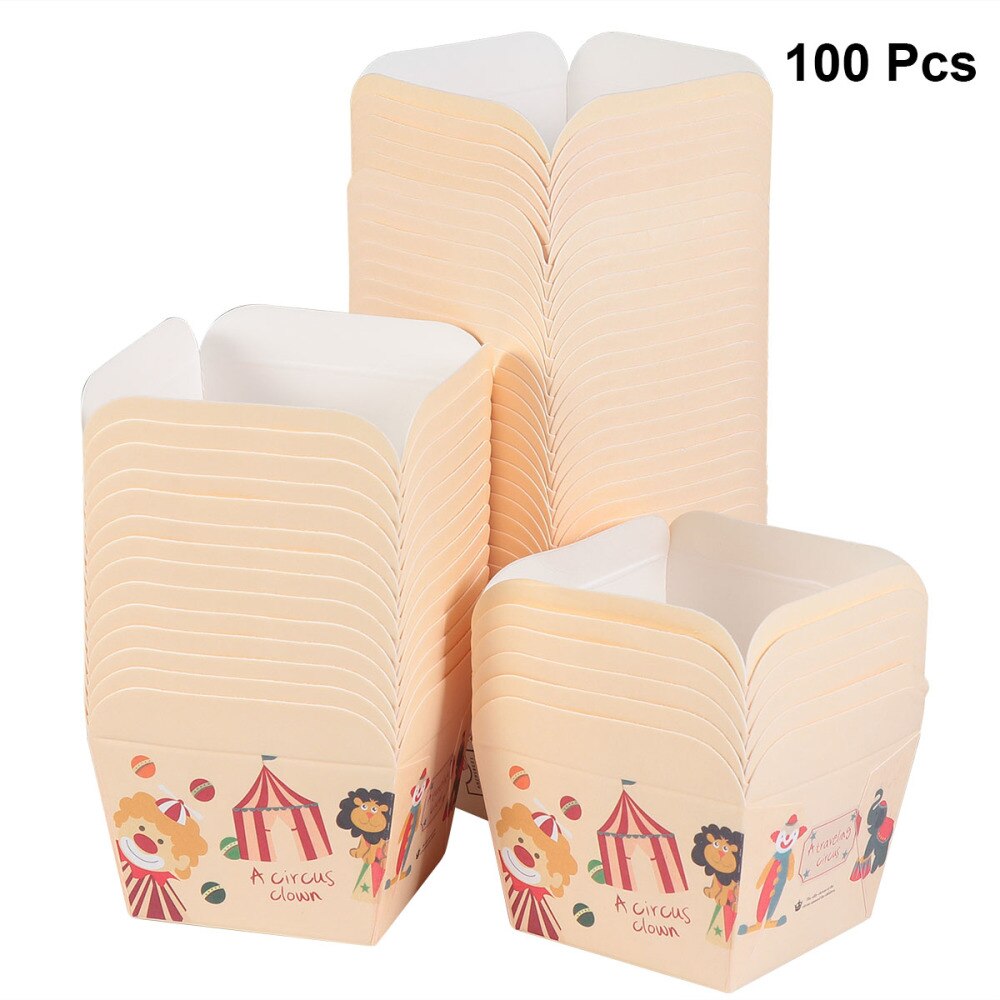 100pcs Paper Cupcake Cups Square Disposable Cake Cup Heat-resistant Dessert Bowls Mini Cake Box Party Supplies (Blue Dot): Cartoon Circus