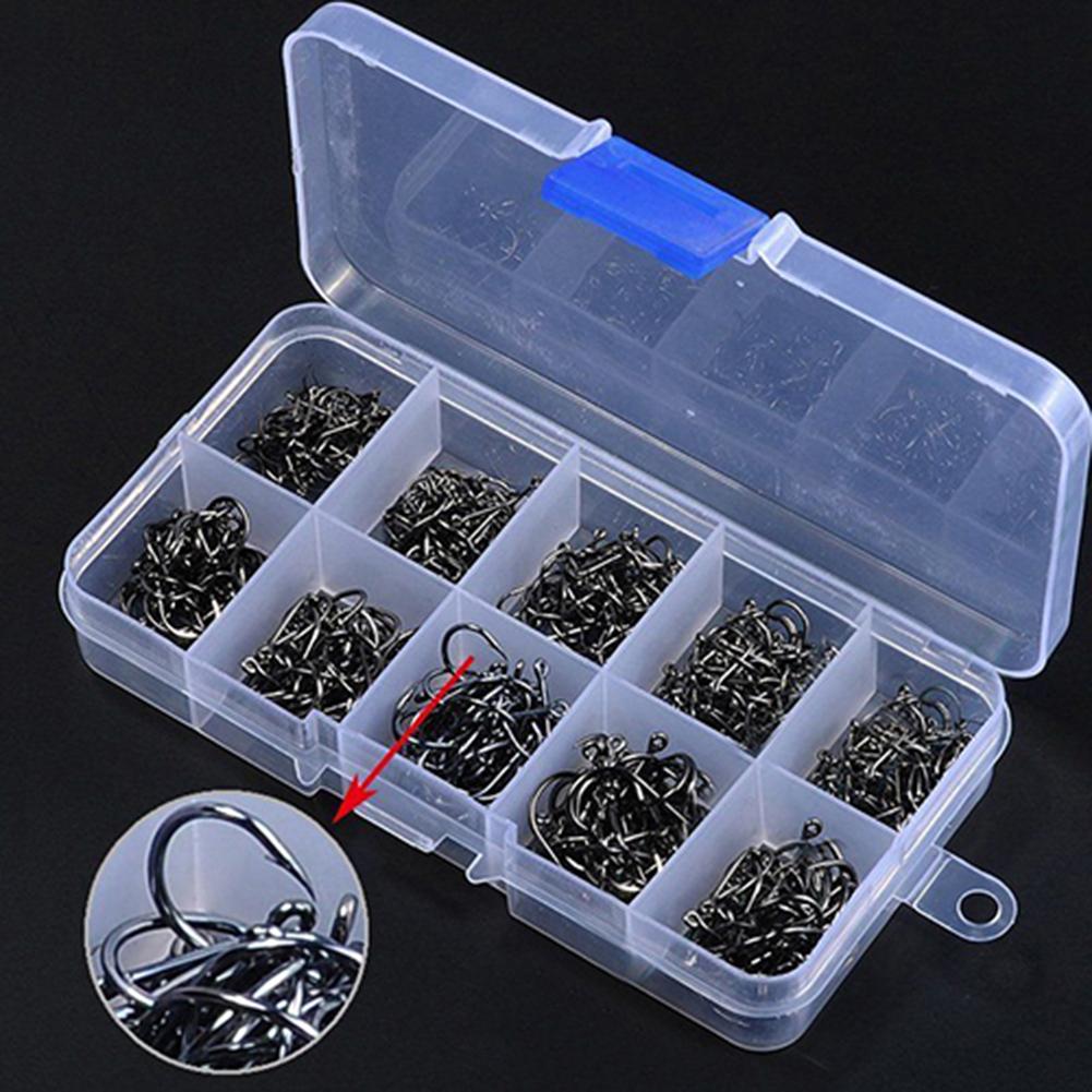 500 Pcs 10 Sizes Assorted Sharpened Carbon Steel Fishing Hooks with Tackle Box Fly Fishing Jip Barbed Carp Hooks Sea Tackle