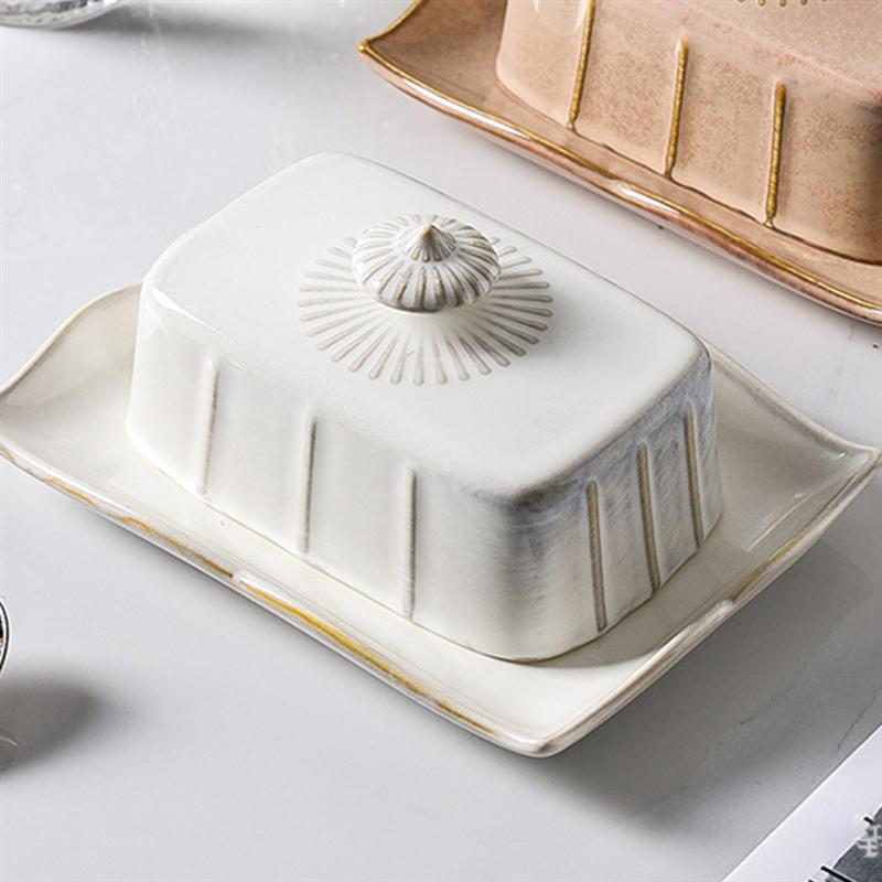 Ceramic Butter Sealing Box Butter Plate Container Cheese Server Storage Keeper Tray Food Serving Dish Kitchen Tools