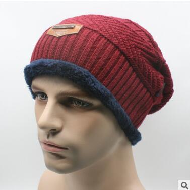 Sombrero de invierno de terciopelo para hombre, gorro de lana al aire libre para esquiar, máscara, bufanda, gorro, gorros de invierno para hombre, sombrero de punto para niño,: Wine red