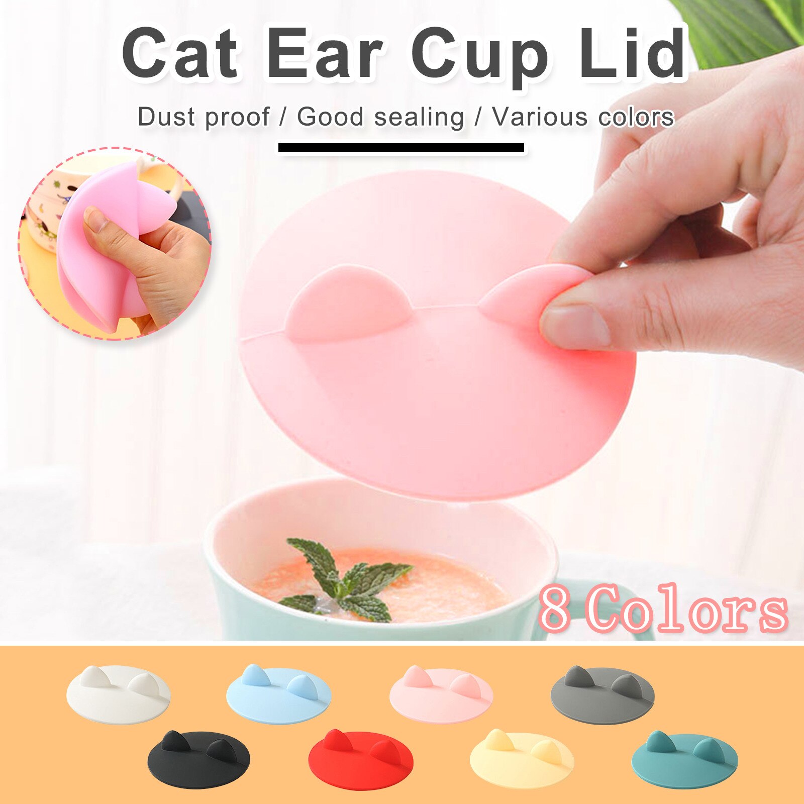 25# Cat Ears Cup Lids Dust Reusable Silicone Cover Heat Resistant Cup Thermal Insulation Cover Tea Cup Caps Cup Accessories