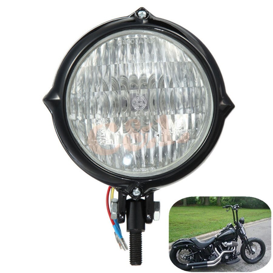ZORBYZ Zwarte Koplamp Vintage Bates Stijl H4 Hoofd Licht Voor Harley Chopper Bobber Softail Custom