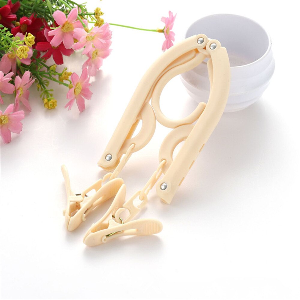 Plastic Portable Bathrooms Cloth Hanger Rack Travel Folding Hangers Clothes Drying Rack Home Storage Hangers: Beige