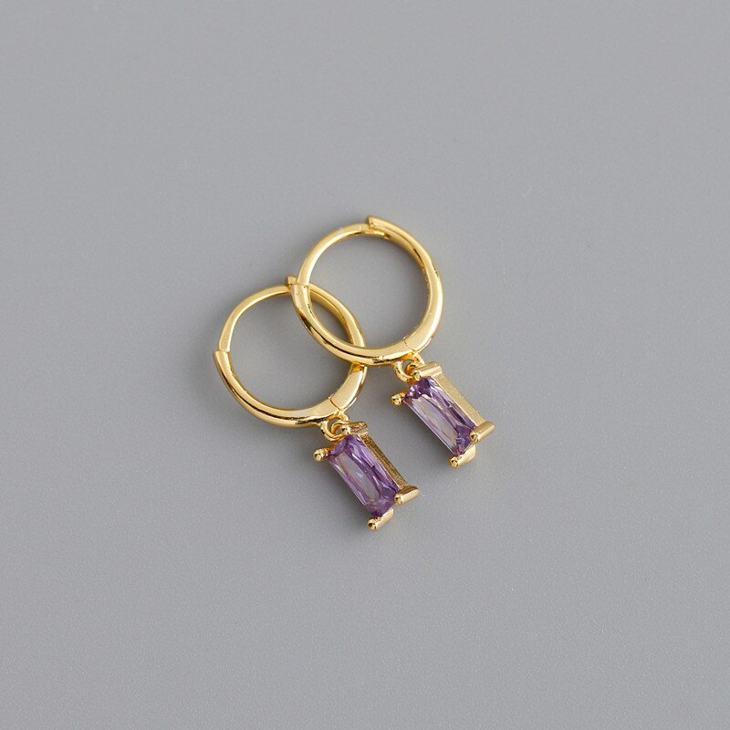 ying Vahine 100% 925 Sterling Silver Purple Blue Champagne Red Green Small Square Zircon Pendant Earrings for Women: G-Purple