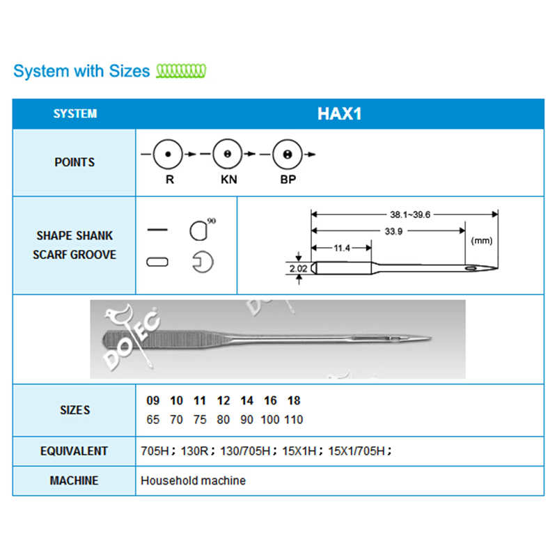 100pcs Sewing Needles size 65/9 HAX1 705H 130R 130/705H 15X1H for Domestic Sewing Machine Bernina Toyota Janome Juki Singer