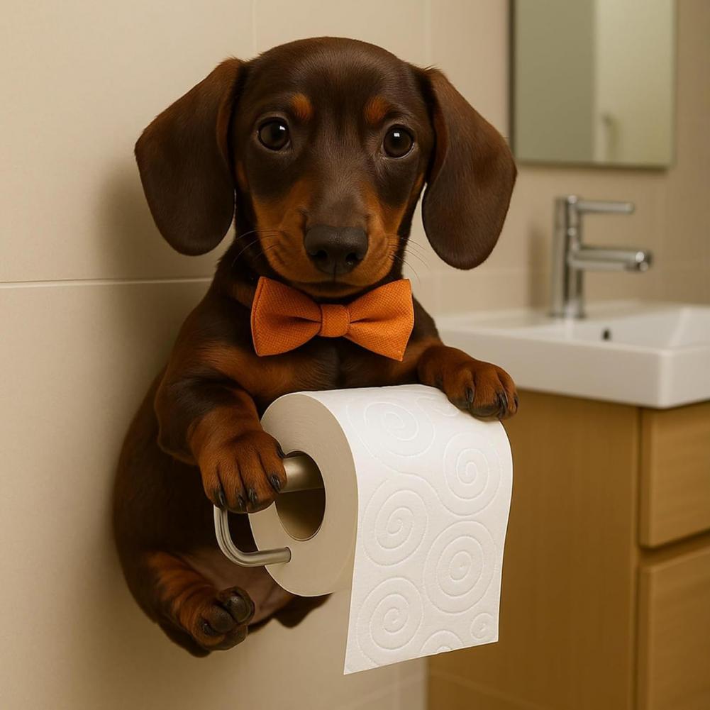 Wall Mount Toilet Paper Holder Dog Shape Funny 3D Printed Towel Holder Paper Rack Bathroom Dog Sculpture Paper Holder