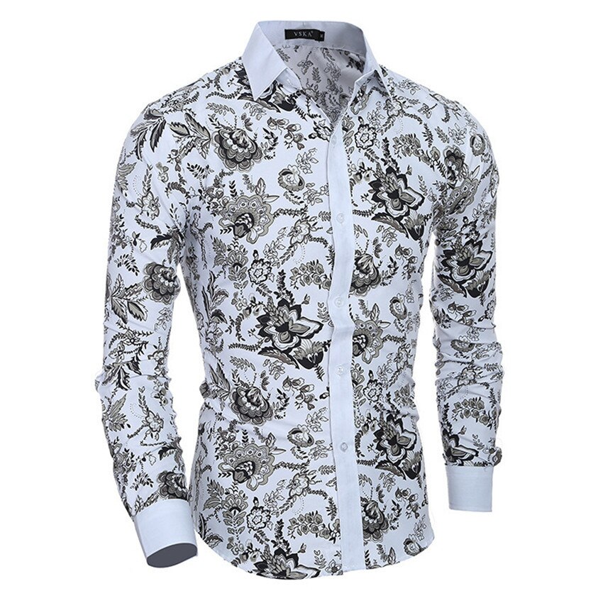 Camisa masculina com estampa de flores, blusa casual justa havaiana de manga longa 3d para homens tamanho do tamanho