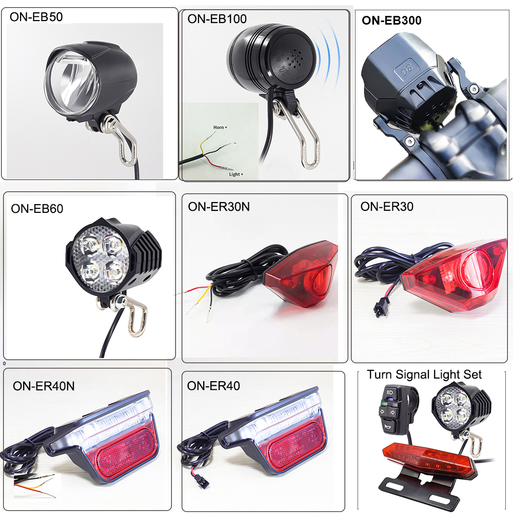 Ebike Light LED 36V 48V Elektryczny reflektor rowerowy i tylne światło również z zestawem kierunkowskazów