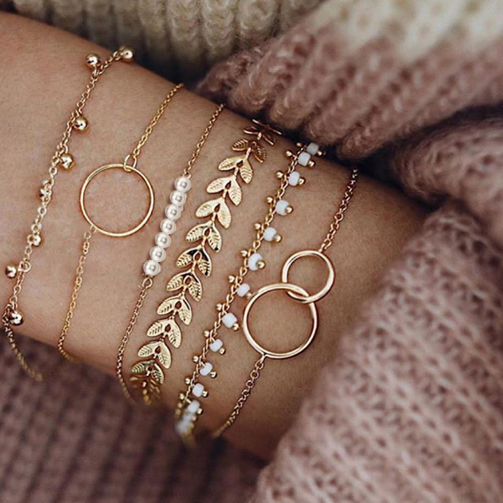 Rvs Multilayers Vierkante Ketting Charme Armbanden Voor Vrouwen Pijl Cirkel Koppels Armband Sets Vintage Sieraden