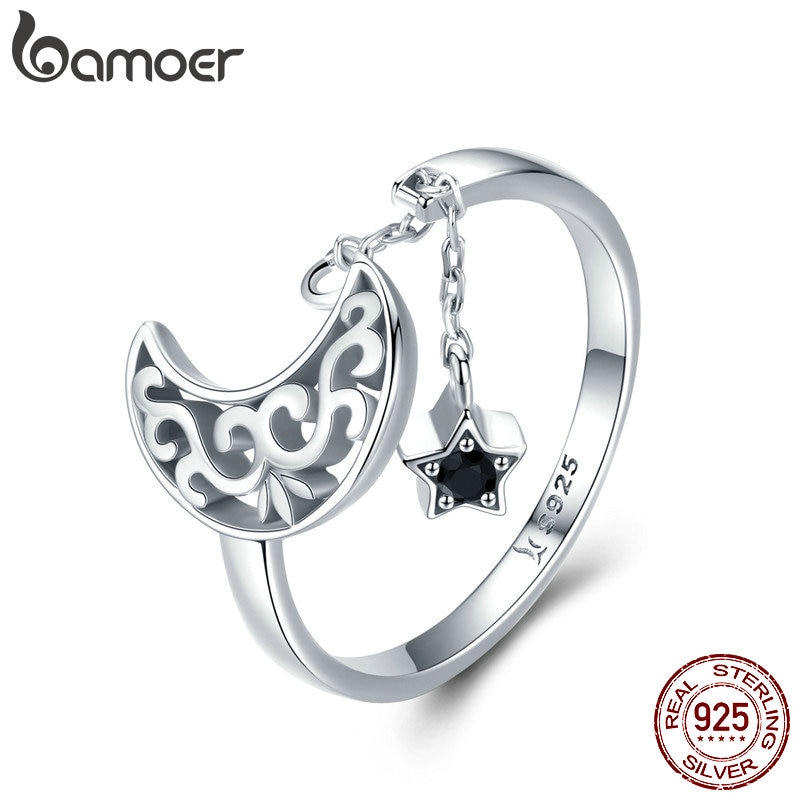 Bamoer Echt 925 Sterling Zilveren Maan En Ster Lange Ketting Ster Verstelbare Vinger Ring Voor Vrouwen Sterling Zilveren Sieraden SCR479