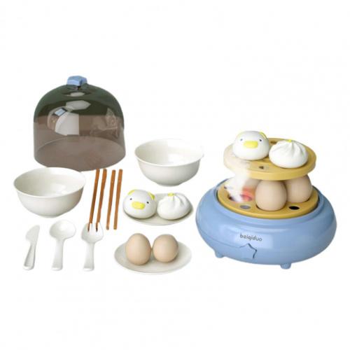 Hardboiled egg maker toy for intellectual development, pretend play egg kettle steamer toy with music and light for children: Blue