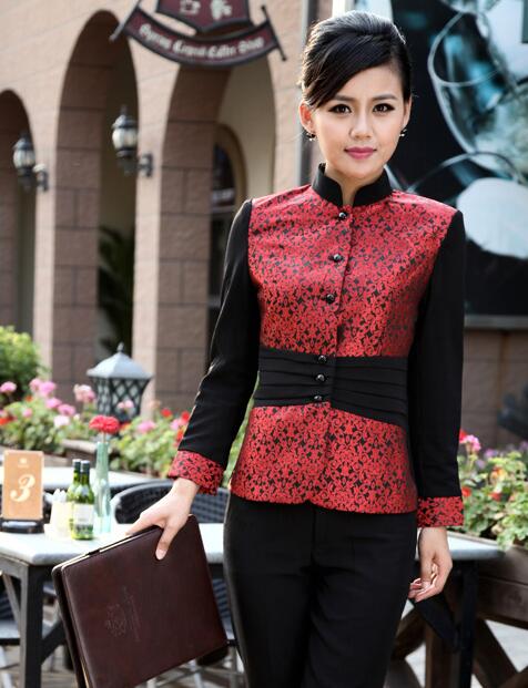 Restaurant Food Service Waiter Uniform Long Sleeve KTV Waitress Jacket Women Men Chef Jacket Hotel Uniforms Cafe Chef Jacket 9: women red / L