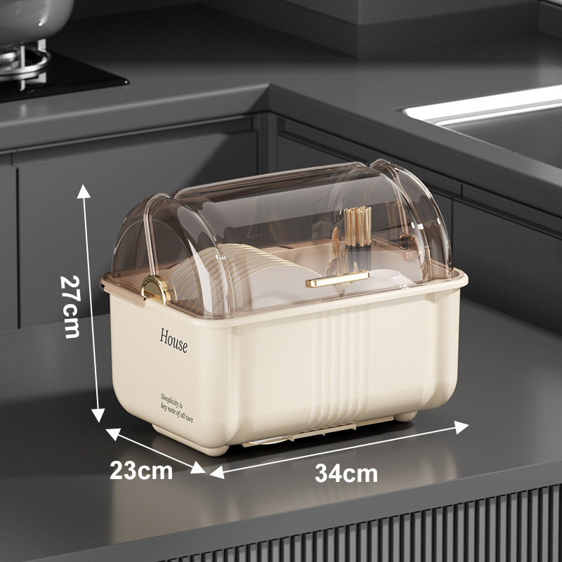 Household Storage Box Kitchen Dish Organizer Drainable Dish Organizer Flatware Storage Box with Lid: green