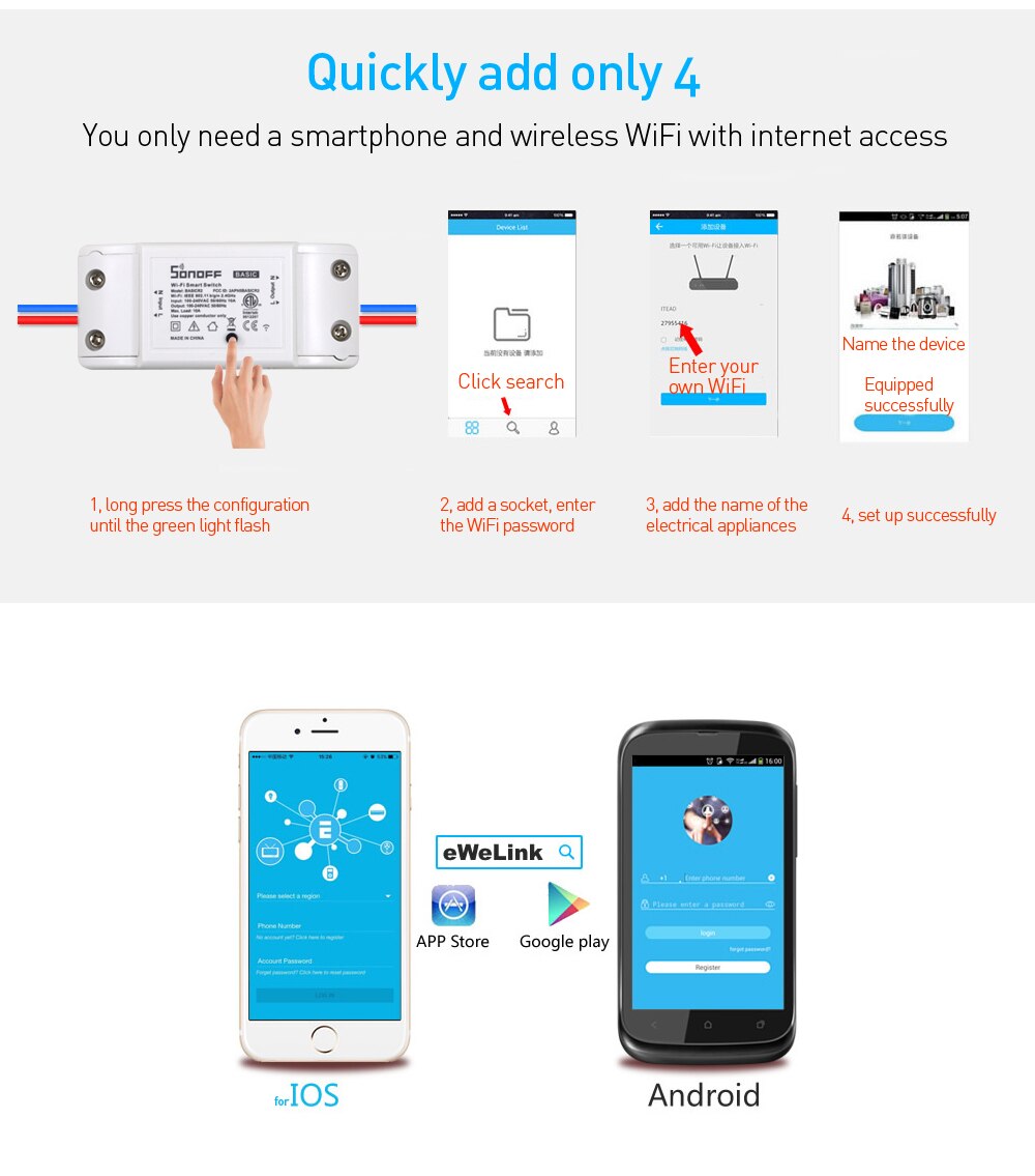 1/2/3/5/6/8/10PCS SONOFF Basic R2 DIY Wifi Switch 10A Wireless Remote Smart Switch Light AC 90-250V Smart Home Automation Module