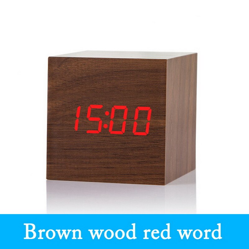 Digital Wecker Holz LED Alarm Zeit Anzeige Für Schlafzimmer Nacht Büro Kalender Temperatur LED-anzeige Holz Schreibtisch Uhr