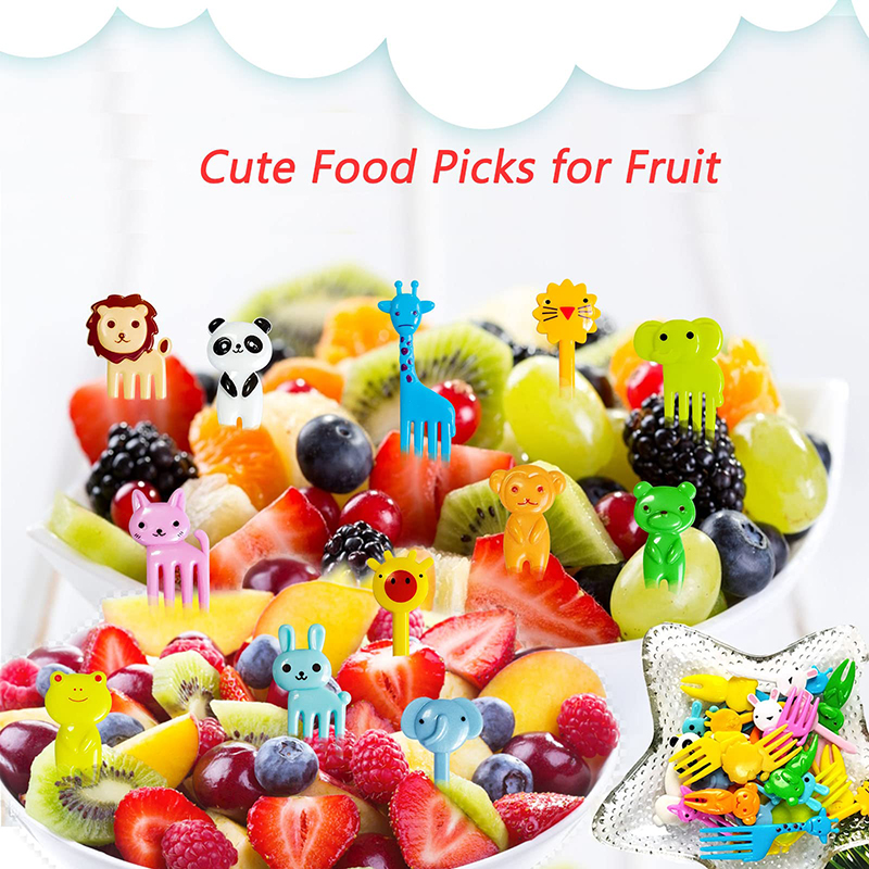 Cute Mini Food Picks Children Animal Toddler Cartoon Snack Cake Dessert Food Fruit Forks With Cutter Silicone Lunch Box Dividers