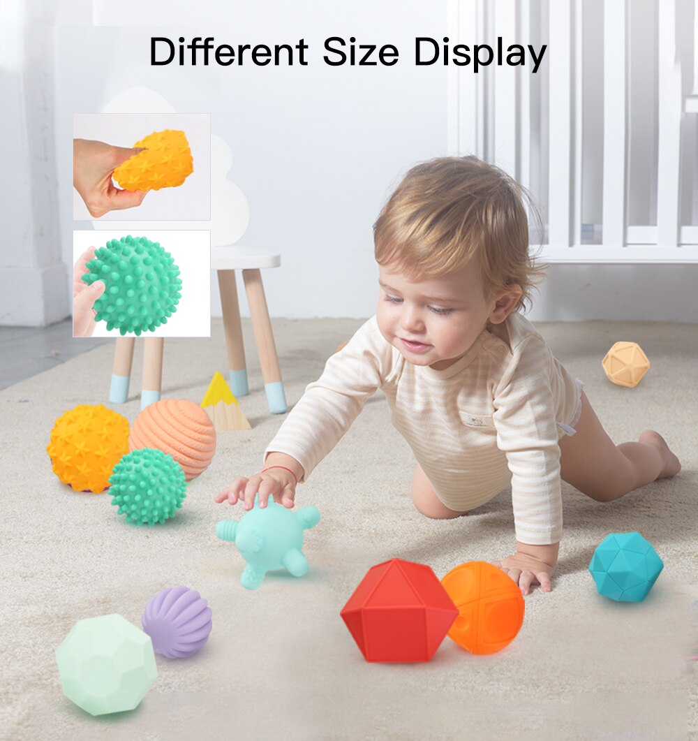Beiens babylegetøj 10 stk gummi tekstureret touch ball toddler legetøj pædagogisk hånd sensorisk træning børn massage udvikling
