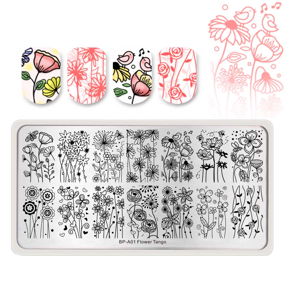 Geboren Pretty Stamping Plates Kit Xmas Bloemen Rvs Nail Art Stencil Nail Stempel Template Nail Accessoires 5 Stks/set: BP-A01