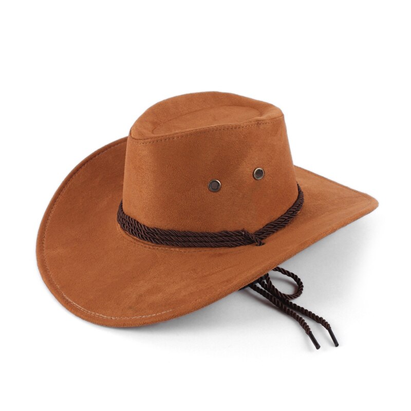 , nueva Unisex, sombrero de cowboy del Oeste, sombrero de turista sólido, sombrero ancho al aire libre, sombrero con visera de jazz, Gorras, al por mayor: Light  coffee