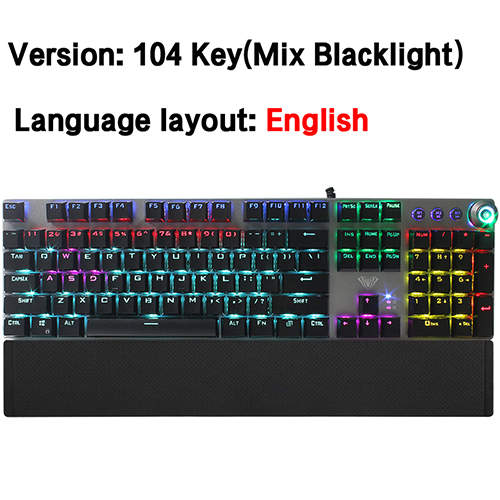 AULA Mechanical Keyboard Blue/ Black/Red/Brown Switch Gaming Keyboards for Tablet Desktop ADD Russian Spanish Korean Hebrew: Gold / Brown Switch