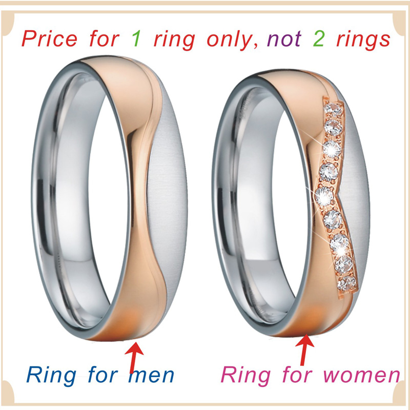 Voor hem en haar crown set Allianties Paar Trouwringen voor mannen en vrouwen meisjes cz zirconia Rose gold Kleur roestvrij staal