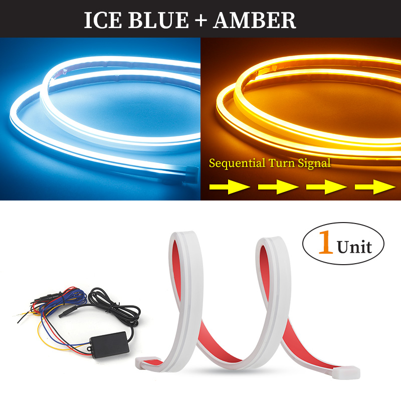 Led Car Hood Decorative light Yellow White Dynamic Turn signal Universal Car Daytime Running Light waterproof 12 V: Cristal azul / 4.500 K
