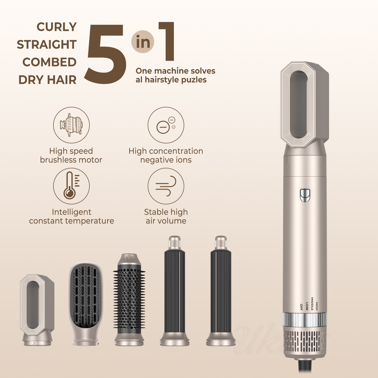 Brosse sèche-cheveux électrique 5 en 1, lisseur à Air , peigne multi-cheveux, fer à friser rotatif, ensemble
