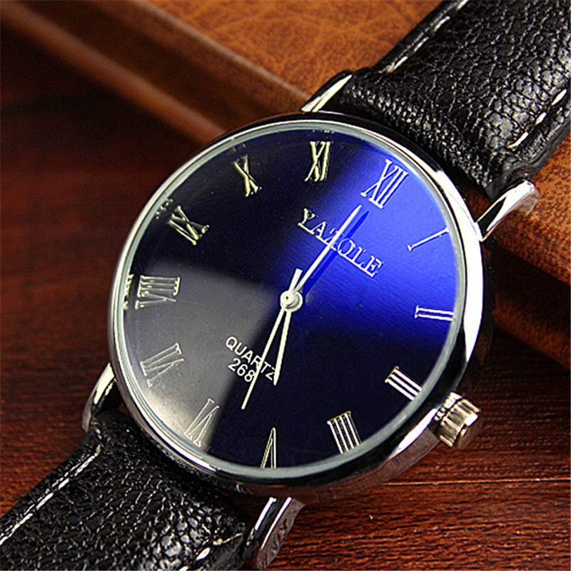 Yazole Quartz Watch Men Casual Business Leather Strap Classic Blue Glass Mens Watches Relogio Masculino