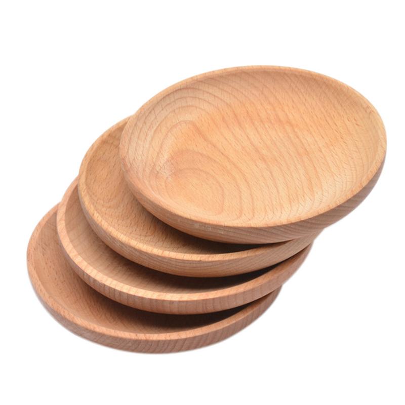 Massivt træ runde bakke naturlige bøg plader træ bordservice bøg træ runde plade håndlavet sushi skål #eo