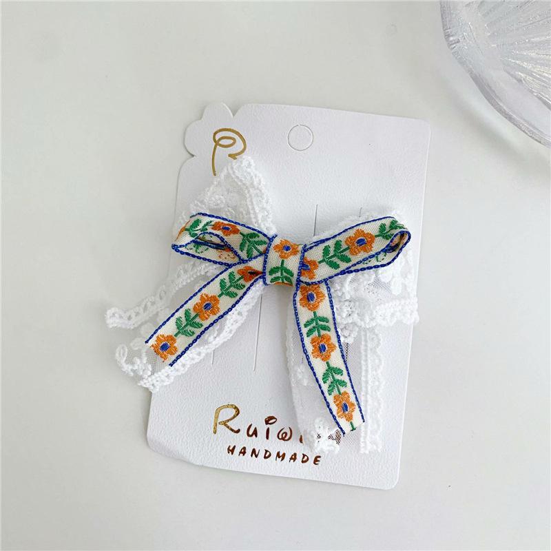 Épingle à cheveux en dentelle pour enfants petite fille pince à cheveux latérale Style ethnique chapeaux tissu arc cheveux accessoires Clips pour les filles: 8