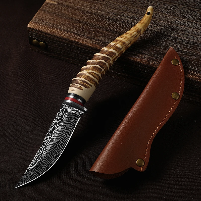Cuchillo para cortar carne de acero damasco, cuchillo de cocina multifuncional de estilo primitivo, cuchillo afilado para deshuesar para carne, fruta y más: Grey