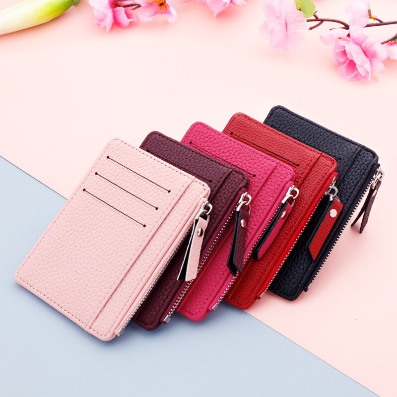 1Pcs Mannen/Vrouwen Mini Id-kaart Houders Business Credit Card Houder Pu Leather Slim Bankkaart Case Organizer portemonnee Rits Unisex